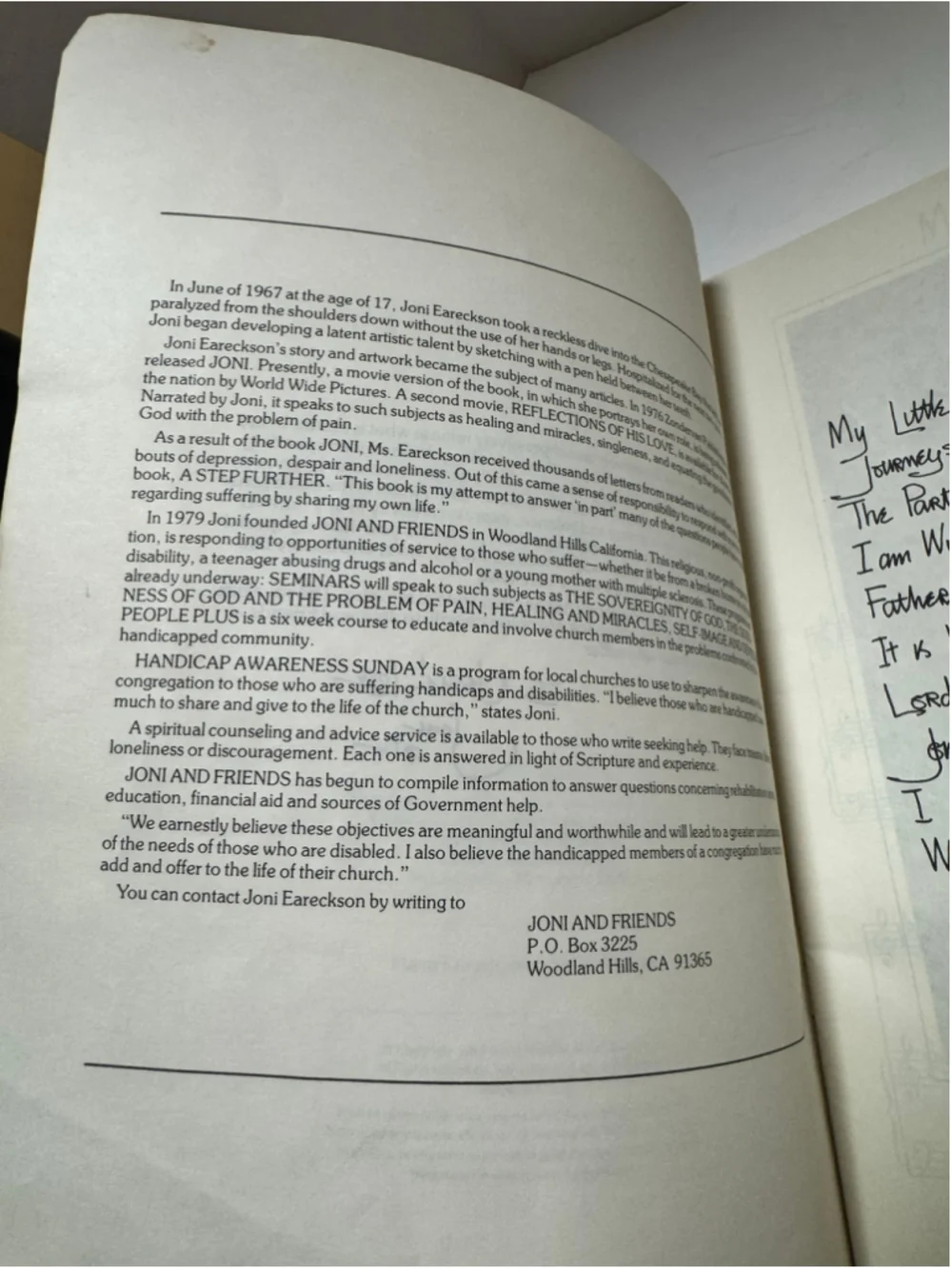 Joni Eareckson Joni's Song Music Book 1982 Inspirational
